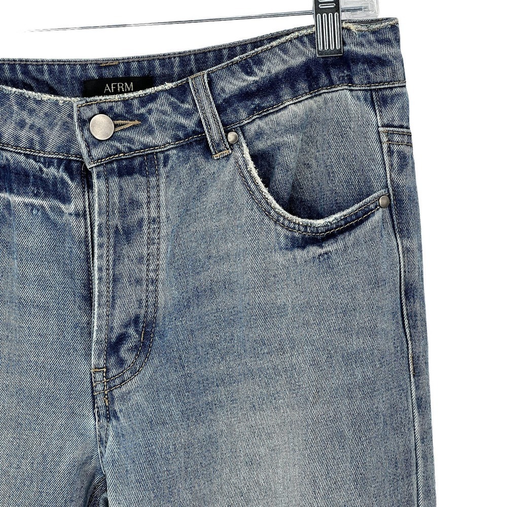 AFRM Revolve Boyfriend Destroyed High Rise Button Fly Blue Ripped Jeans Size 26 - Picture 3 of 11